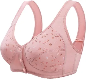 Daisy Bra for Seniors, No Underwire Front Closure Comfort Bras, Wireless Snap Closing Bra for Older Women