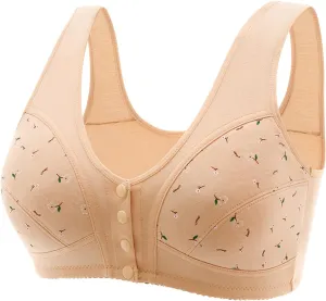 Daisy Bras for Older Women Front Button Closure Wireless Bras Push Up Breathable Sports Bras Plus Size Everyday Bra