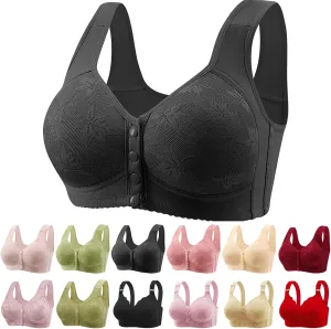 Daisy Bras for Older Women Front Closure Bras for Women Plus Size Push Up Cotton Bra No Underwire for Seniors Black Comfortable Bra for Older Womens 4X-Large