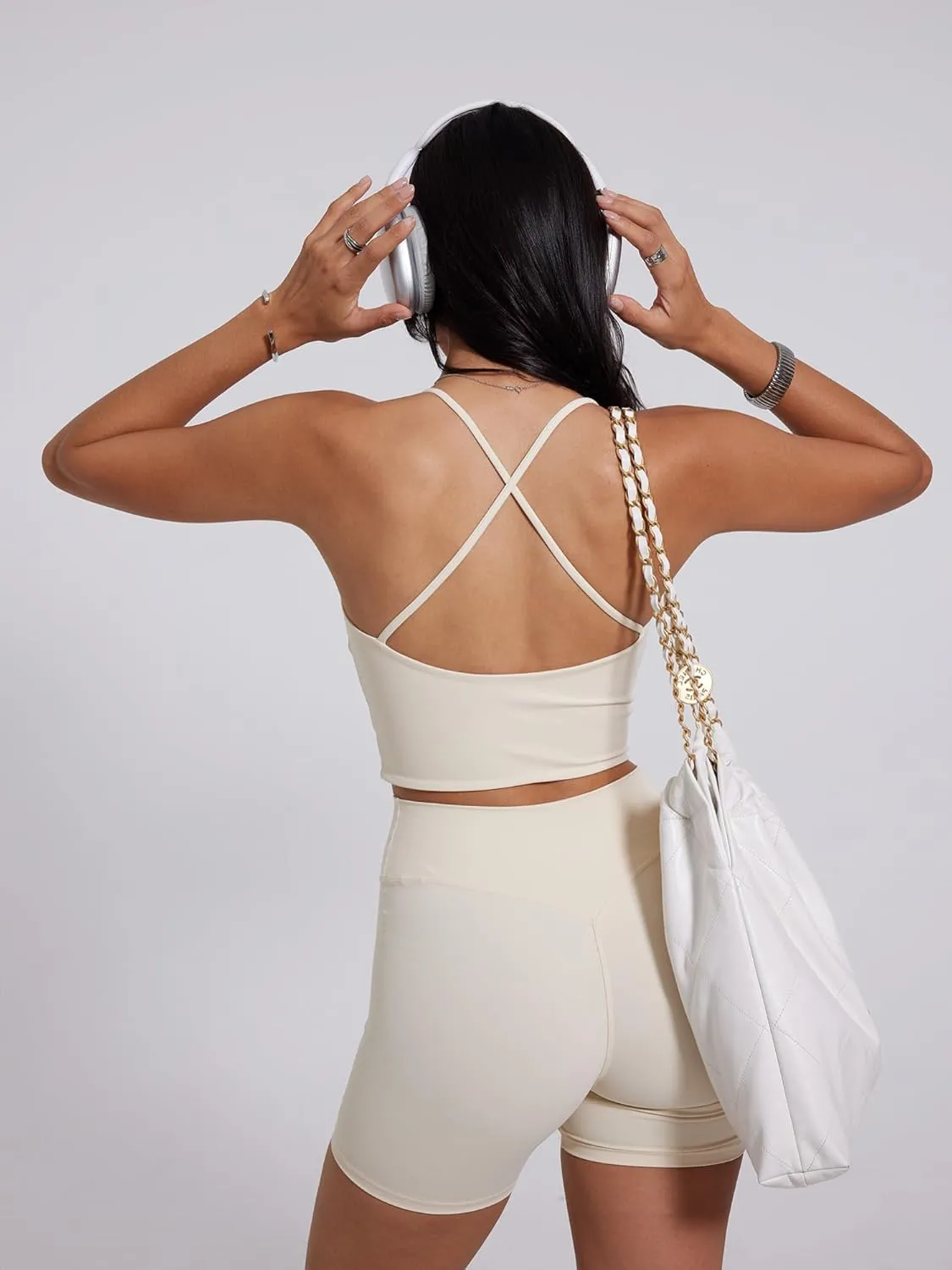 Danysu Sculpt Workout Tank Tops Women Backless Longline Sports Bras Strappy Padded Yoga Top