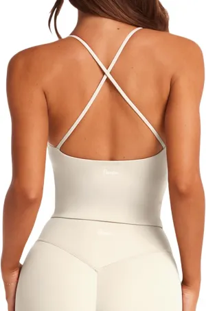 Danysu Sculpt Workout Tank Tops Women Backless Longline Sports Bras Strappy Padded Yoga Top