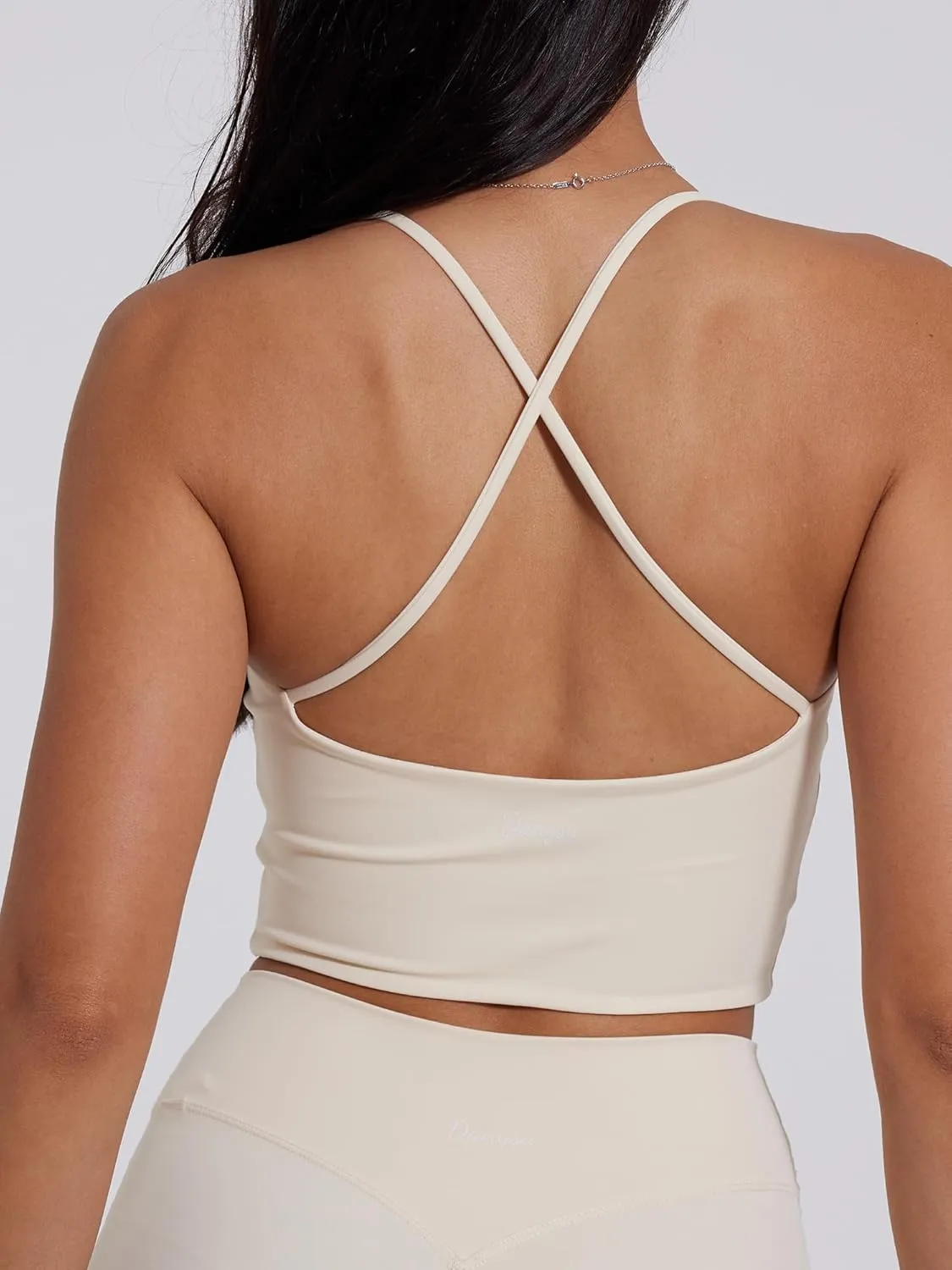 Danysu Sculpt Workout Tank Tops Women Backless Longline Sports Bras Strappy Padded Yoga Top