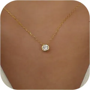 Diamond Necklaces for Women Dainty Choker Necklace Simple 14k Gold Plated CZ Jewelry Necklaces