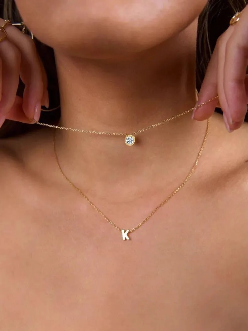 Diamond Necklaces for Women Dainty Choker Necklace Simple 14k Gold Plated CZ Jewelry Necklaces