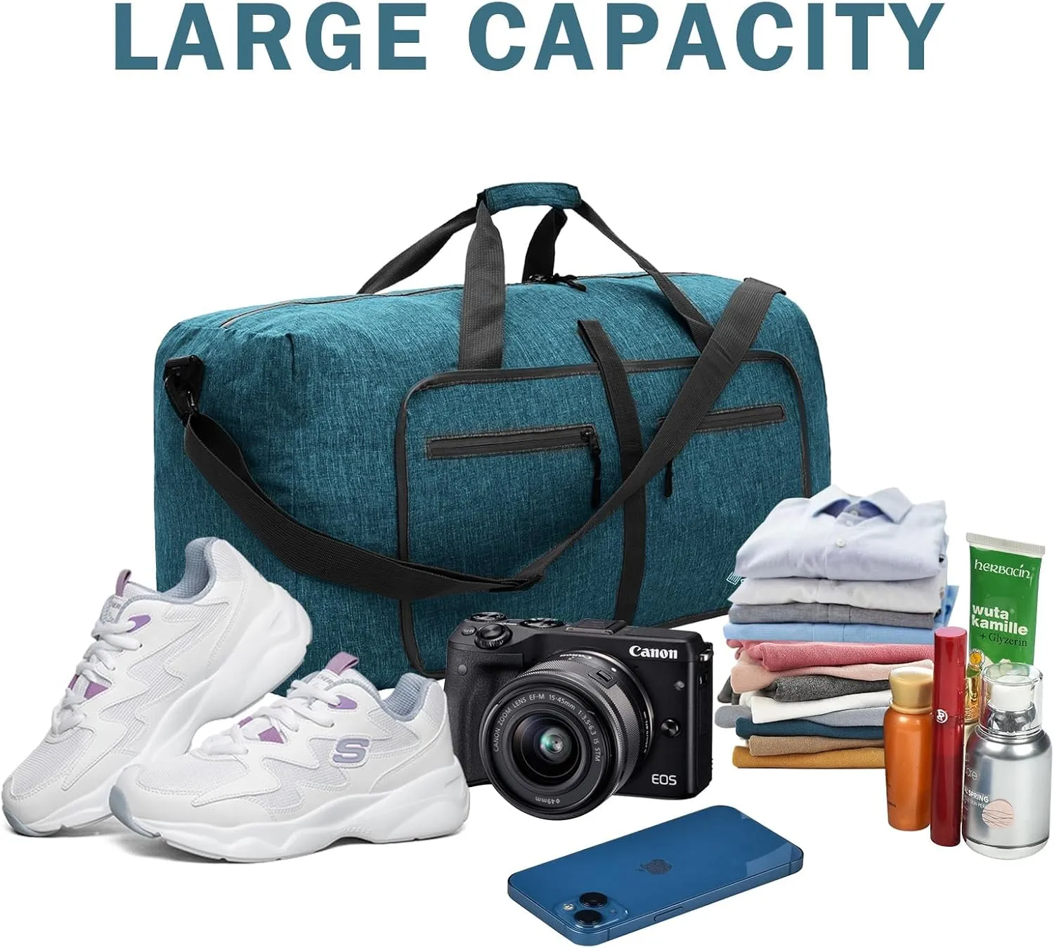 Dimayar 65L Travel Duffle Bag - Foldable Duffel Bag with Shoes Compartment - Overnight Bags Waterproof & Tear Resistant(Green)