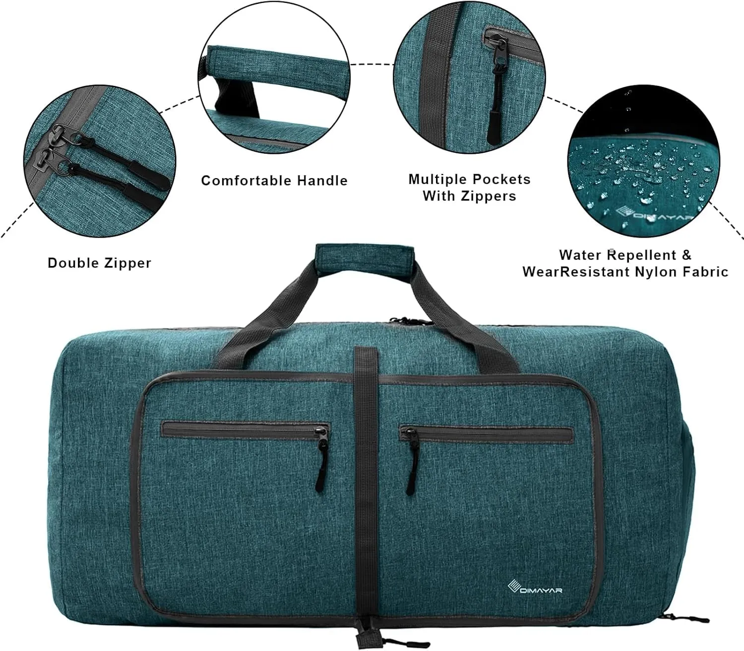 Dimayar 65L Travel Duffle Bag - Foldable Duffel Bag with Shoes Compartment - Overnight Bags Waterproof & Tear Resistant(Green)
