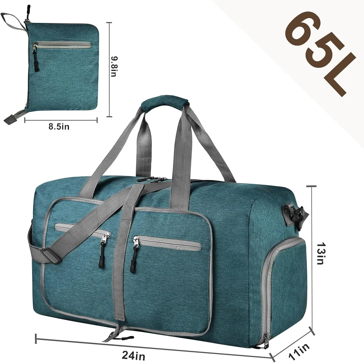 Dimayar 65L Travel Duffle Bag - Foldable Duffel Bag with Shoes Compartment - Overnight Bags Waterproof & Tear Resistant(Green)