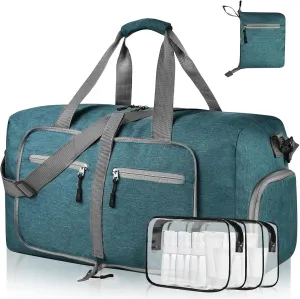 Dimayar 65L Travel Duffle Bag - Foldable Duffel Bag with Shoes Compartment - Overnight Bags Waterproof & Tear Resistant(Green)