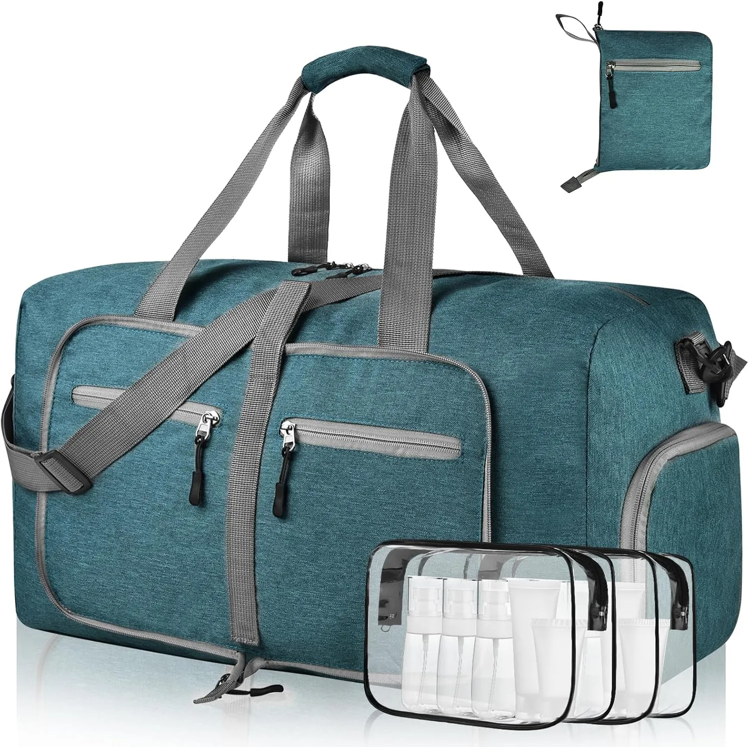 Dimayar 65L Travel Duffle Bag - Foldable Duffel Bag with Shoes Compartment - Overnight Bags Waterproof & Tear Resistant(Green)