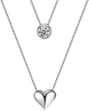 Double Layer Heart Necklaces Pendants Silver 925 Sterling With Zircon Stone Choker Necklace For Women