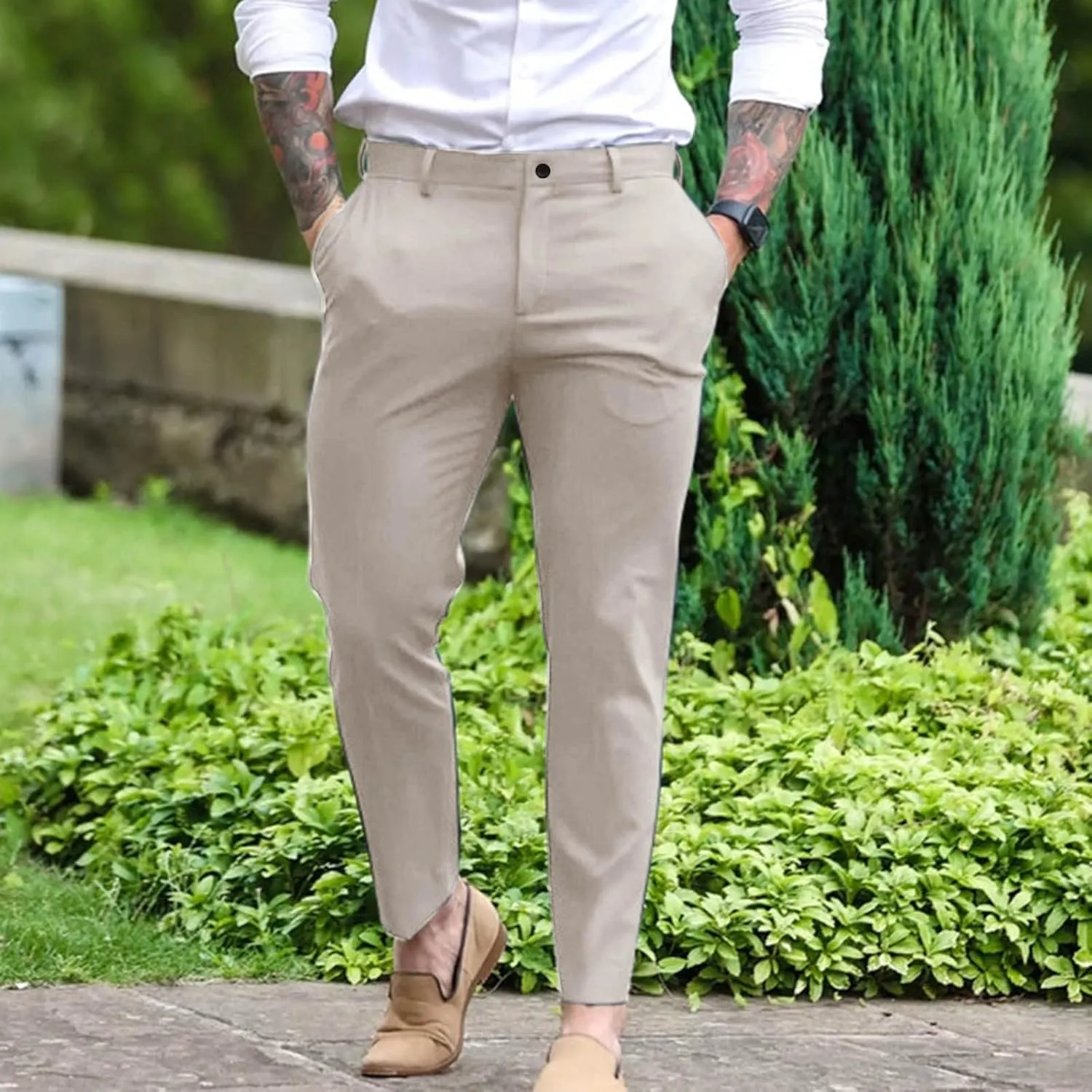 Dress Pants for Men Slim Fit Tapered Suit Trousers Casual Skinny Stretch Business Work Clothes Golf Pants