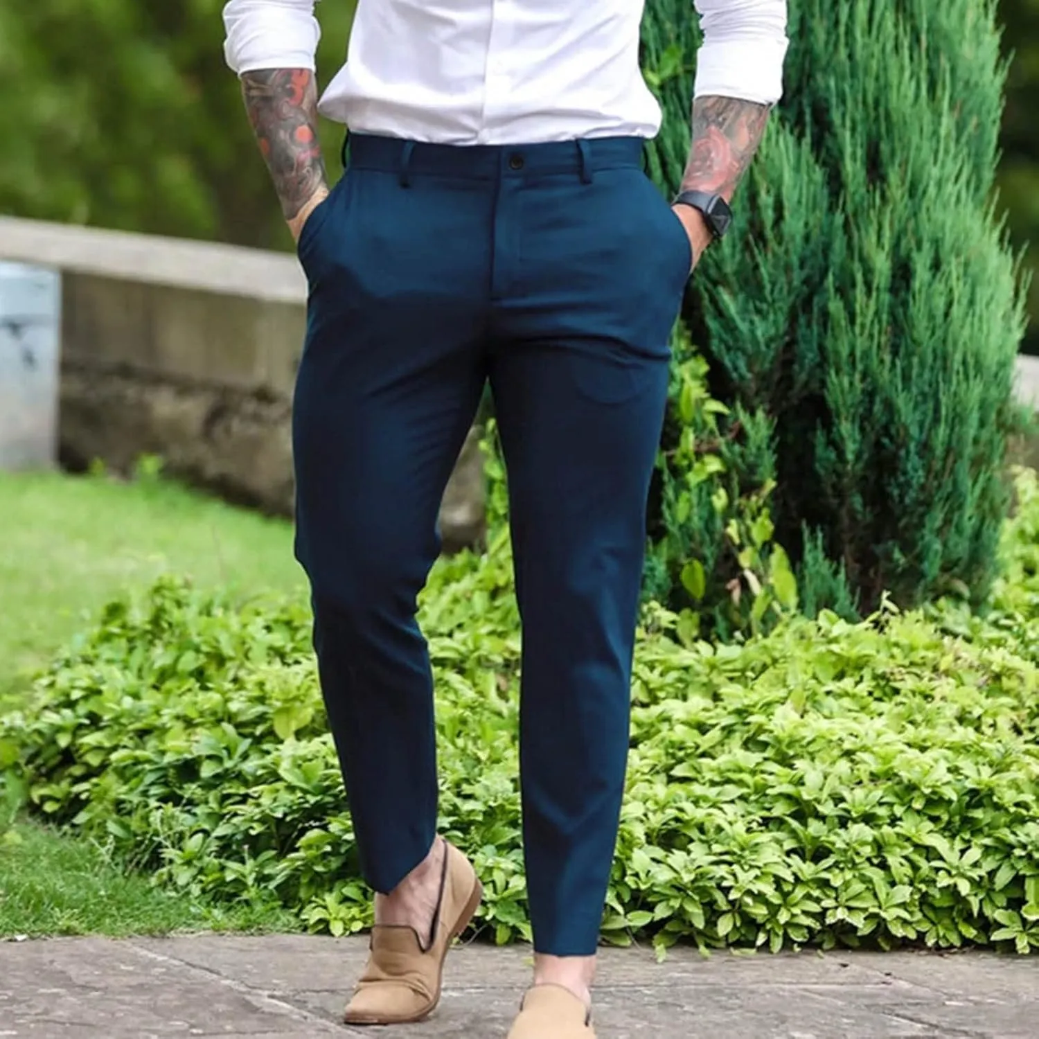 Dress Pants for Men Slim Fit Tapered Suit Trousers Casual Skinny Stretch Business Work Clothes Golf Pants