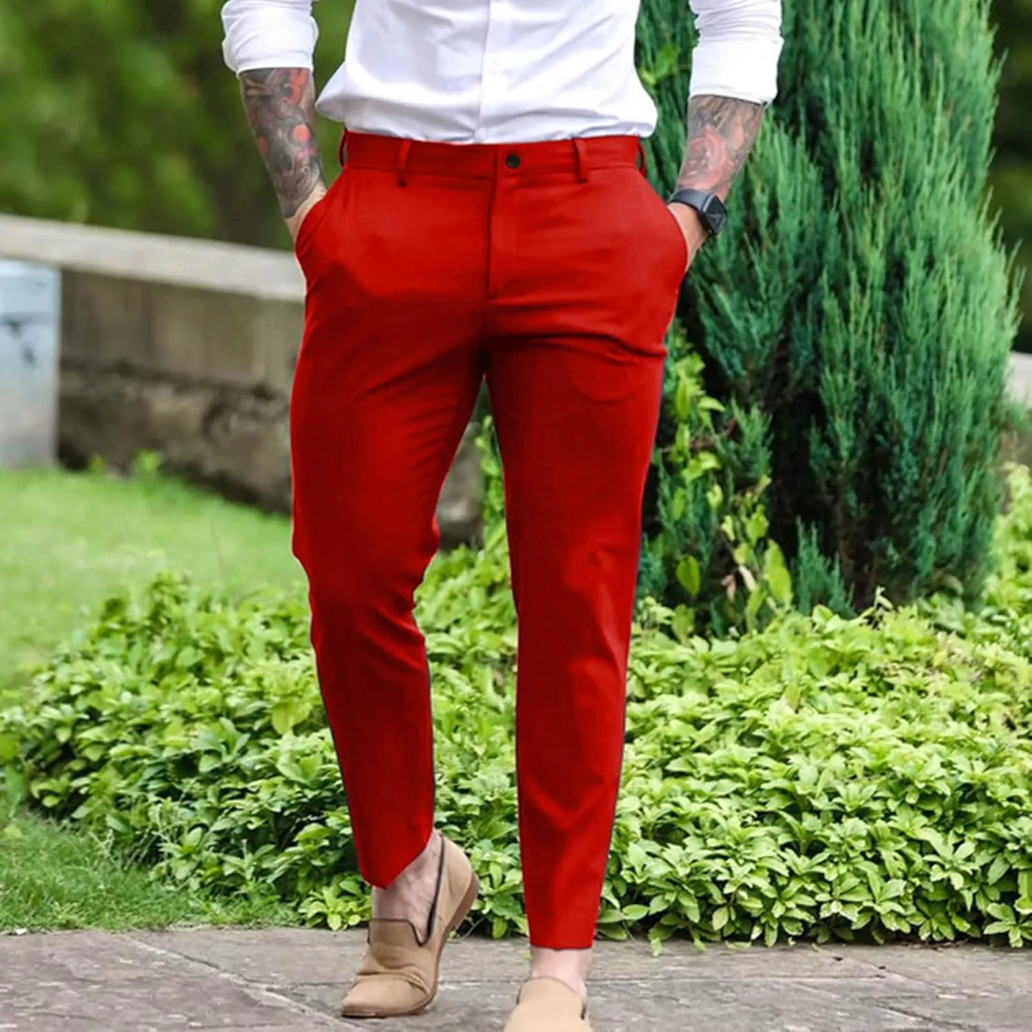 Dress Pants for Men Slim Fit Tapered Suit Trousers Casual Skinny Stretch Business Work Clothes Golf Pants
