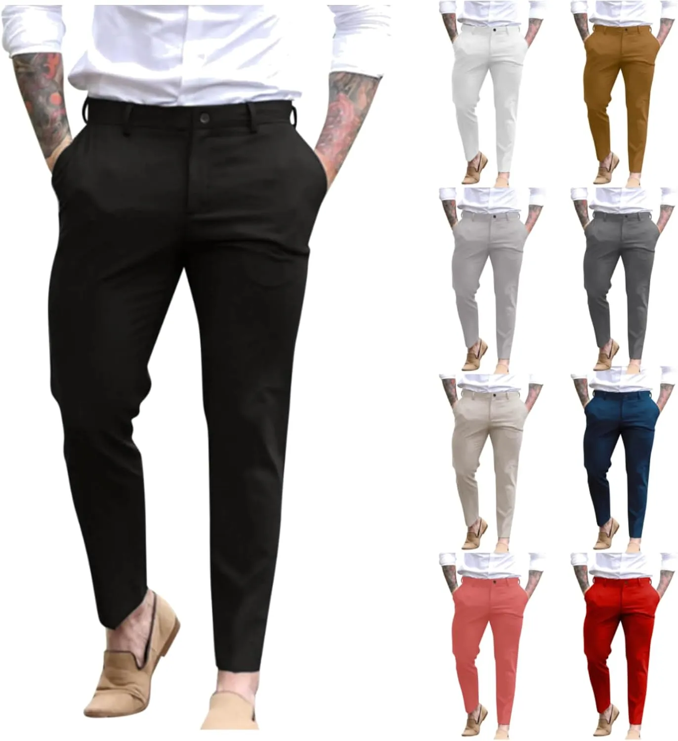 Dress Pants for Men Slim Fit Tapered Suit Trousers Casual Skinny Stretch Business Work Clothes Golf Pants