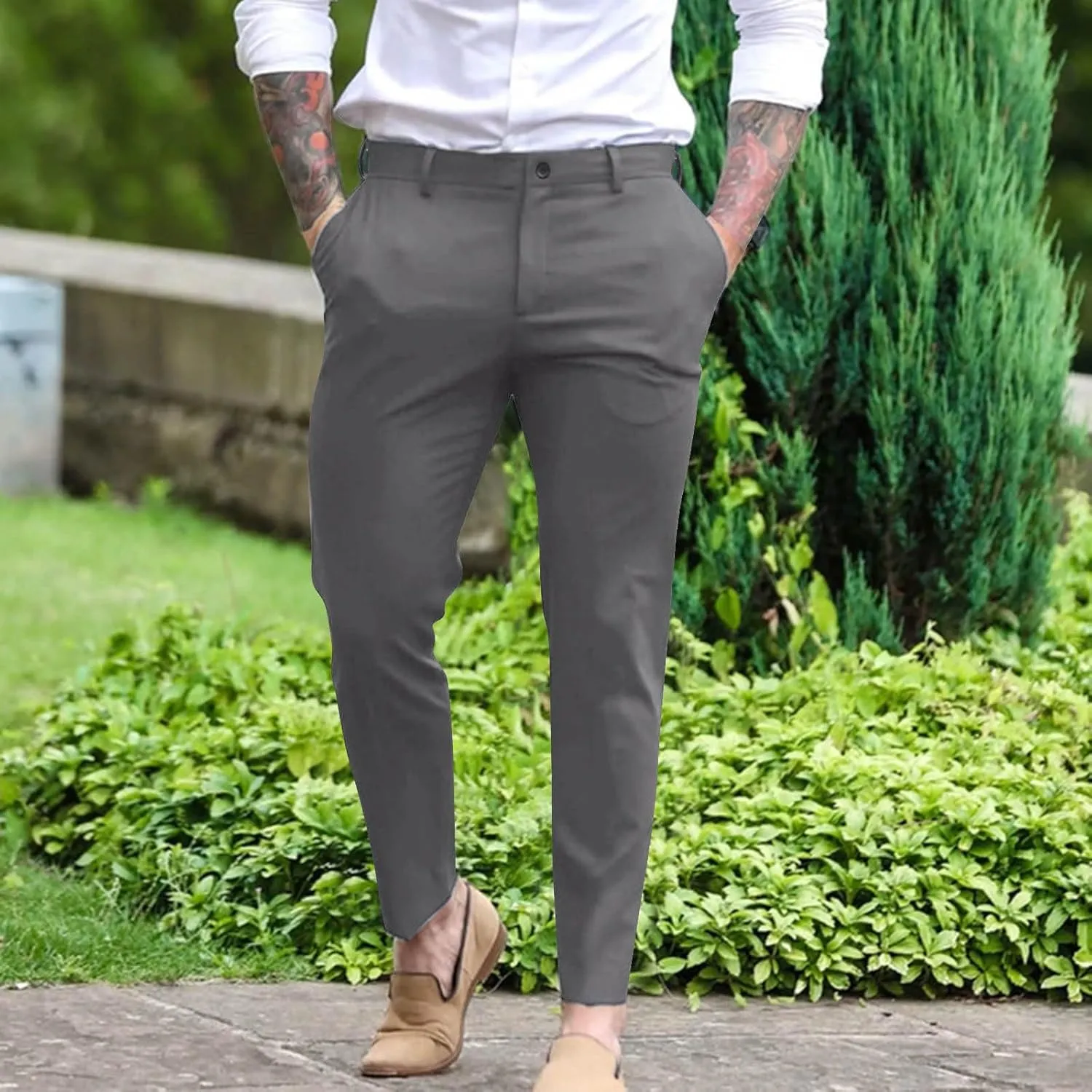 Dress Pants for Men Slim Fit Tapered Suit Trousers Casual Skinny Stretch Business Work Clothes Golf Pants