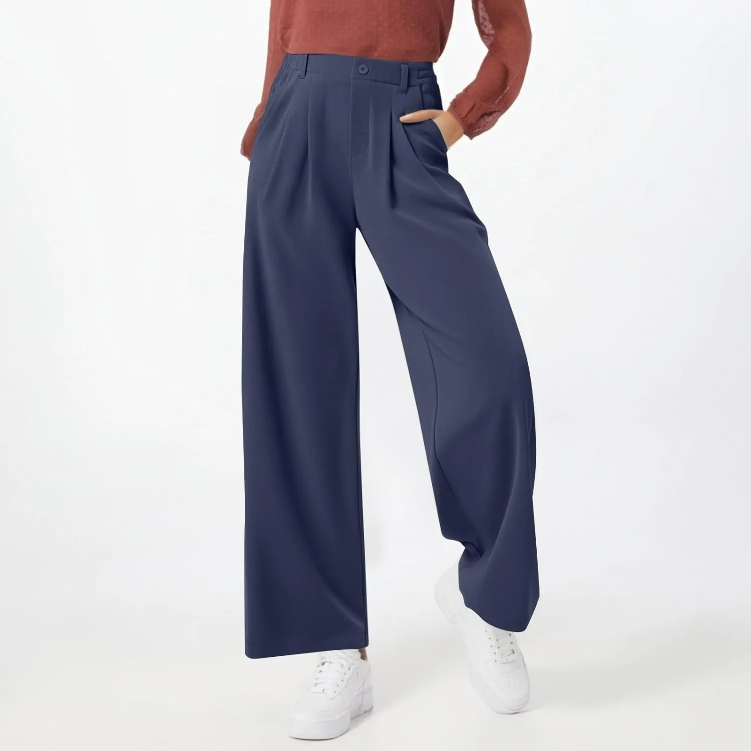 Dress Pants Women Business Casual Button Down Wide Leg Pants Lightweight Dressy Work Chino Pants with Pockets