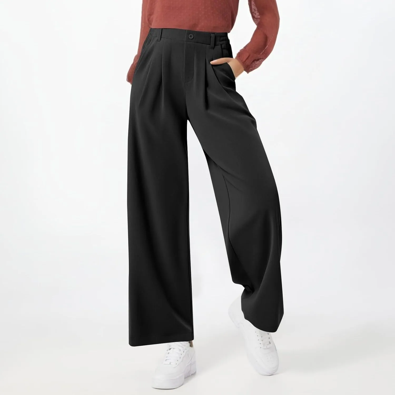 Dress Pants Women Business Casual Button Down Wide Leg Pants Lightweight Dressy Work Chino Pants with Pockets