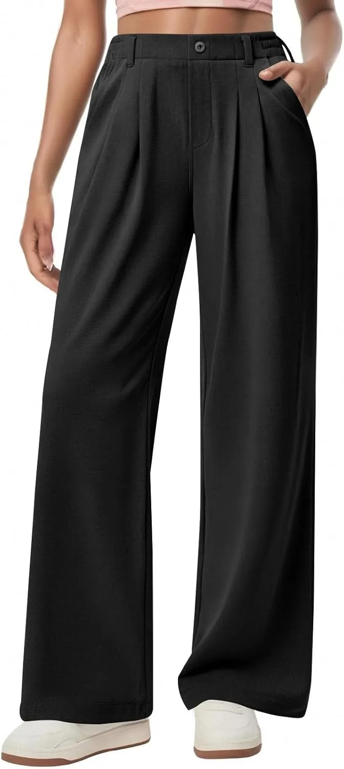 Dress Pants Women Business Casual Button Down Wide Leg Pants Lightweight Dressy Work Chino Pants with Pockets