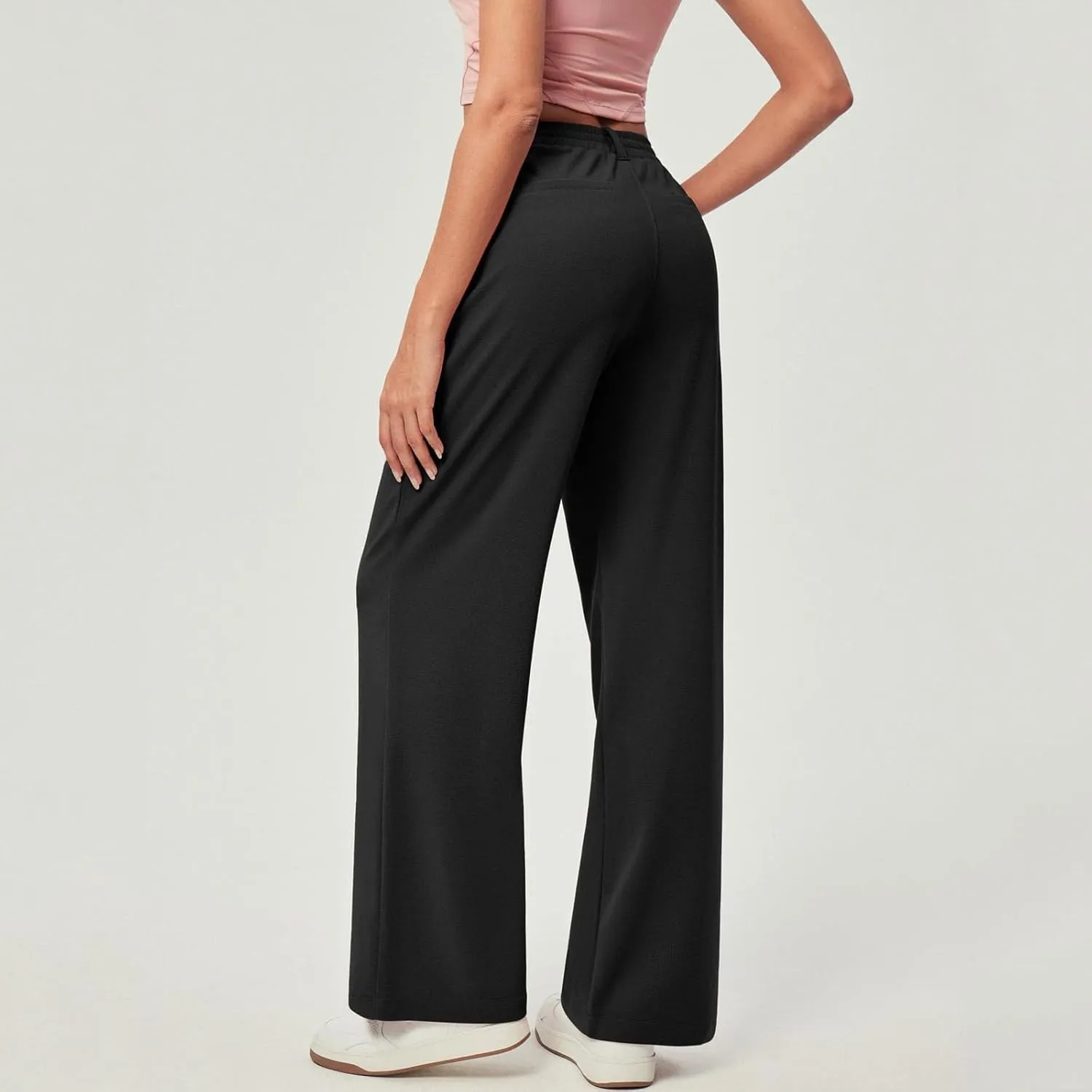 Dress Pants Women Business Casual Button Down Wide Leg Pants Lightweight Dressy Work Chino Pants with Pockets