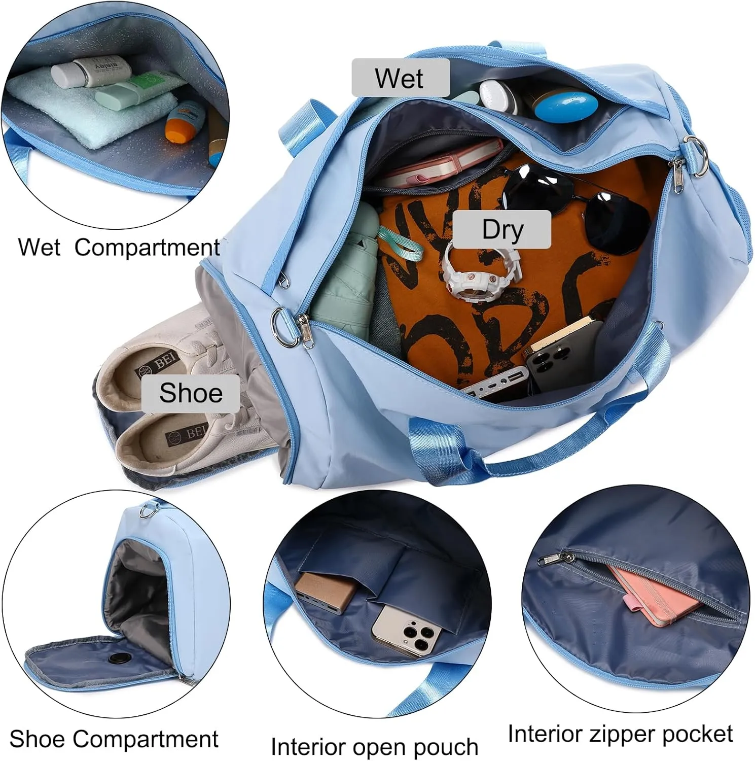 Duffel Bag for Girls Dance Ballet Sports Gym Bag Water Resistant Yoga Travel Bags with Shoes CompartmentBlue