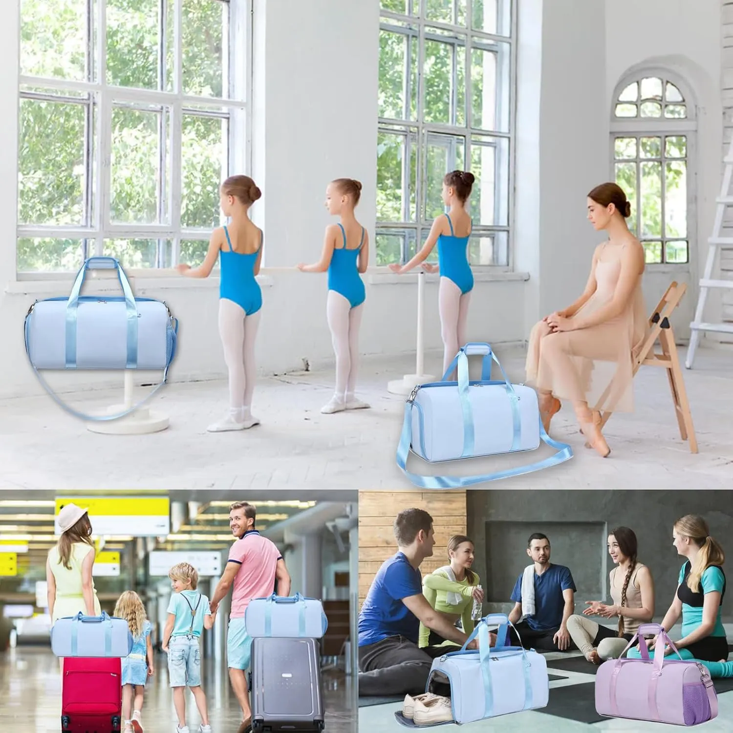 Duffel Bag for Girls Dance Ballet Sports Gym Bag Water Resistant Yoga Travel Bags with Shoes CompartmentBlue