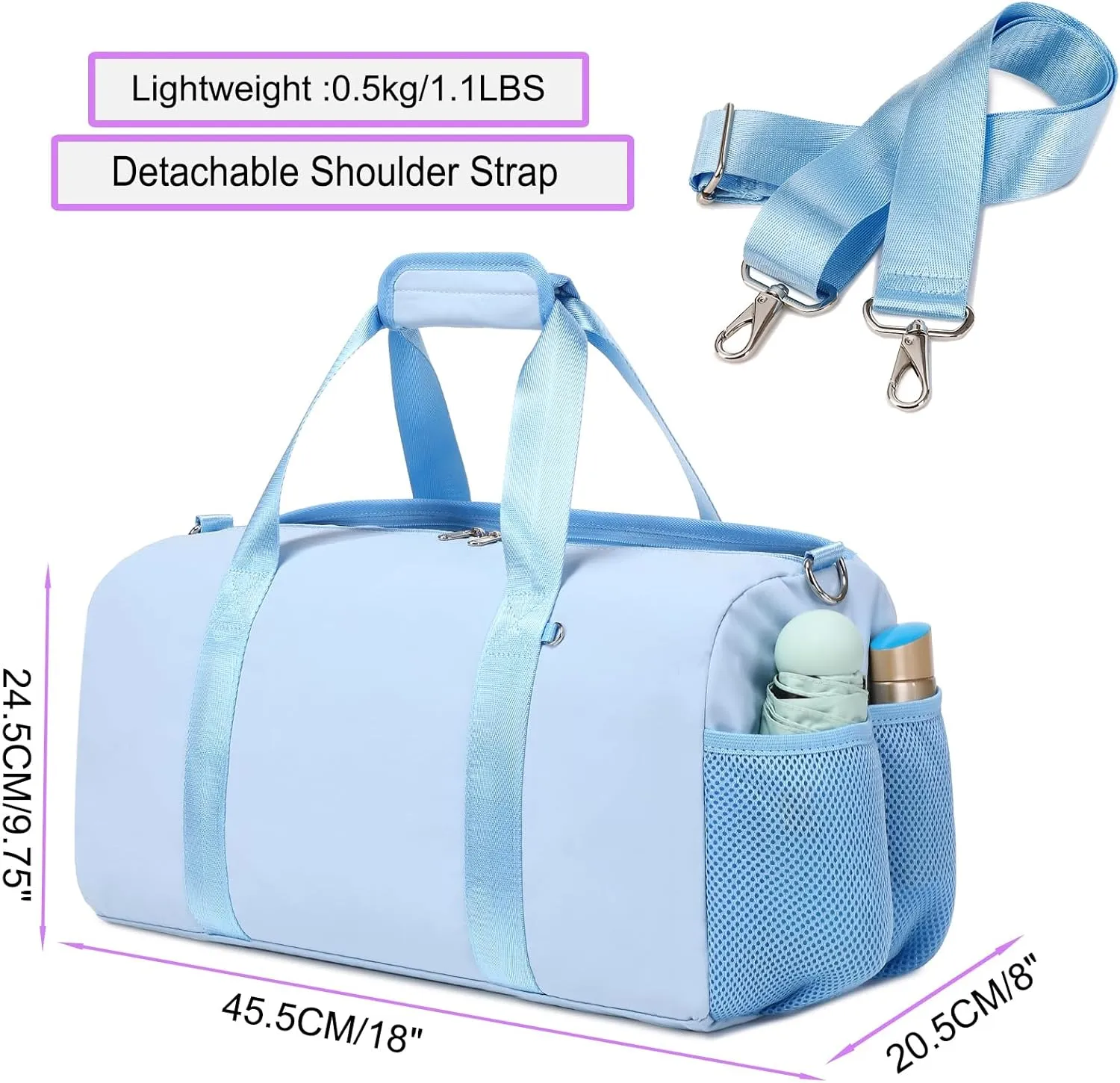 Duffel Bag for Girls Dance Ballet Sports Gym Bag Water Resistant Yoga Travel Bags with Shoes CompartmentBlue
