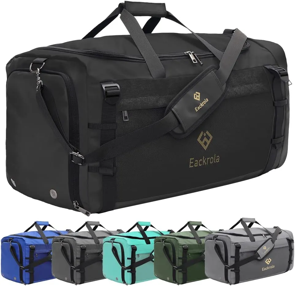 Eackrola Large Sports Gym Bag, Travel Duffel bag with Wet Pocket & Shoes Compartment for men women, 65L, LightweightBlack