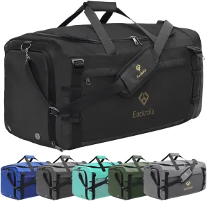 Eackrola Large Sports Gym Bag, Travel Duffel bag with Wet Pocket & Shoes Compartment for men women, 65L, LightweightBlack