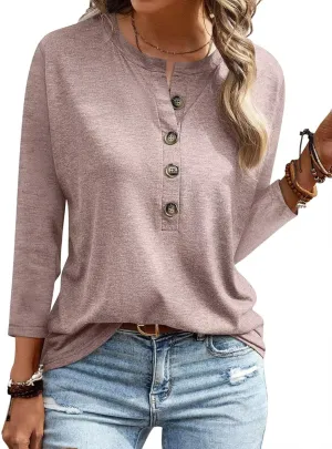 EADINVE Women's 3/4 Sleeve T-Shirts Crew Neck Buttons Cute Casual Tunic Tops Basic Tees Blouses Loose Fit Pullover 2024