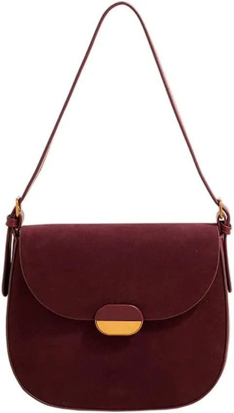Elegant Faux Suedes Leather Shoulder Bag for Women Small Crossbody Purse Underarm Satchel for Everyday Use Commuting