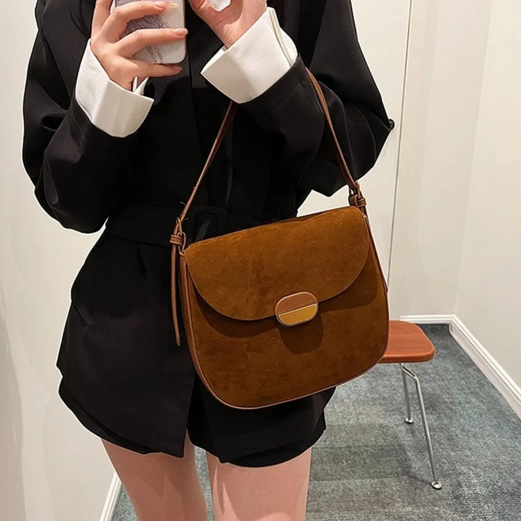 Elegant Faux Suedes Leather Shoulder Bag for Women Small Crossbody Purse Underarm Satchel for Everyday Use Commuting