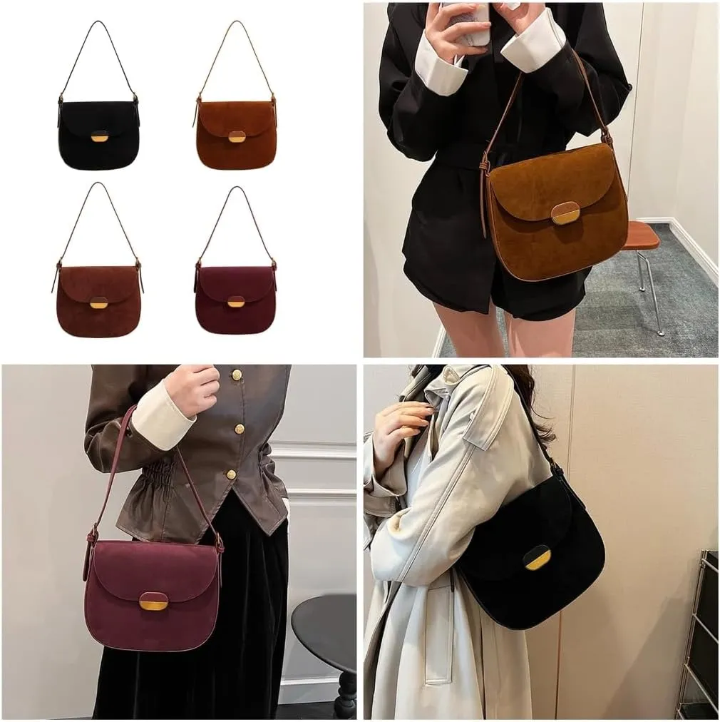 Elegant Faux Suedes Leather Shoulder Bag for Women Small Crossbody Purse Underarm Satchel for Everyday Use Commuting