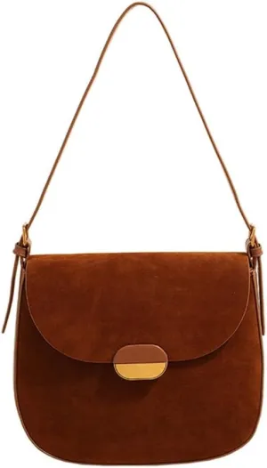 Elegant Faux Suedes Leather Shoulder Bag for Women Small Crossbody Purse Underarm Satchel for Everyday Use Commuting