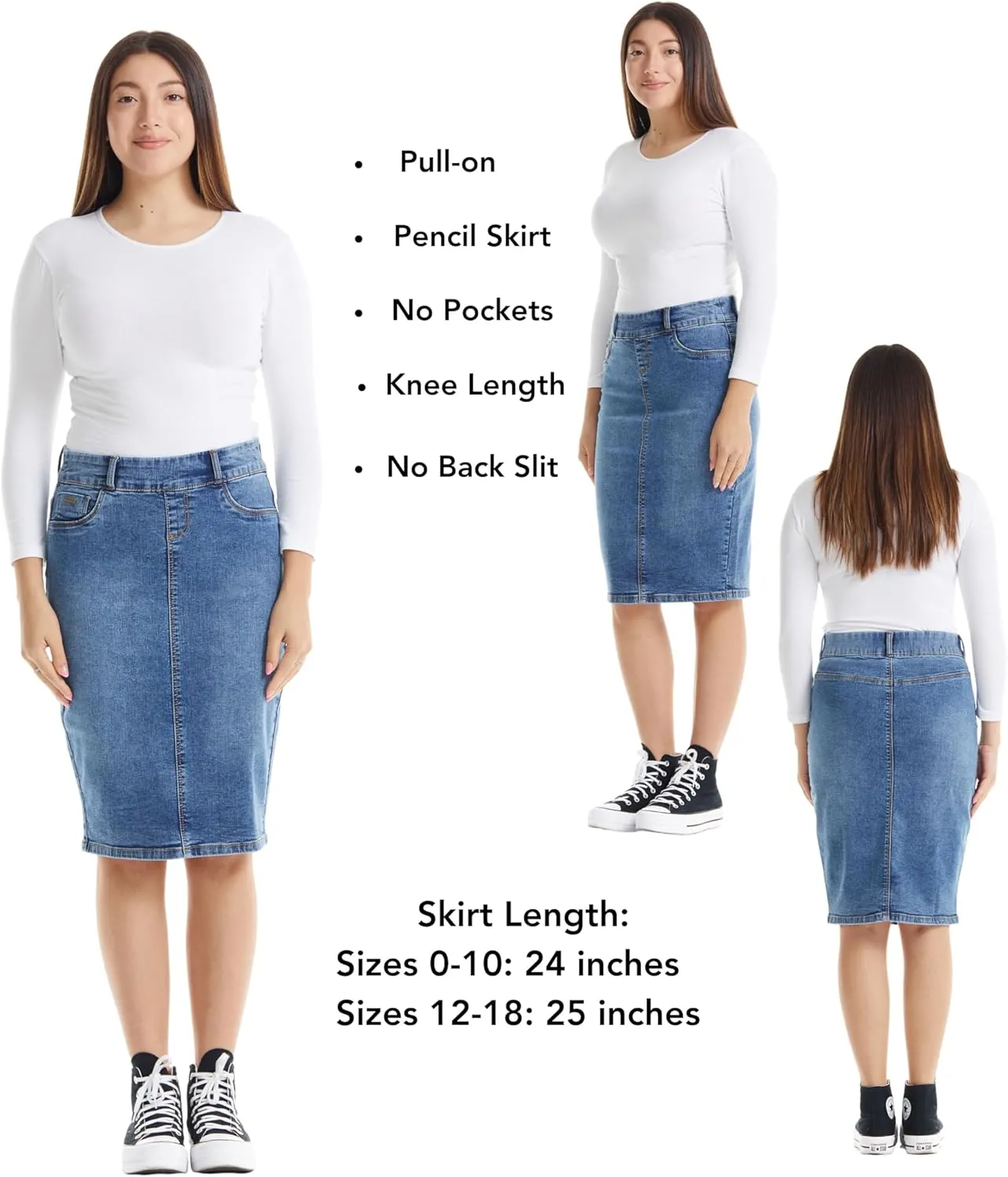 ESTEEZ Women's Stretch Denim Pencil Skirt  Soft, Flexible, Body-Hugging, Knee-Length Jean Skirt Brooklyn