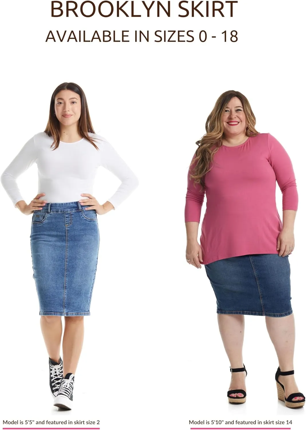 ESTEEZ Women's Stretch Denim Pencil Skirt  Soft, Flexible, Body-Hugging, Knee-Length Jean Skirt Brooklyn