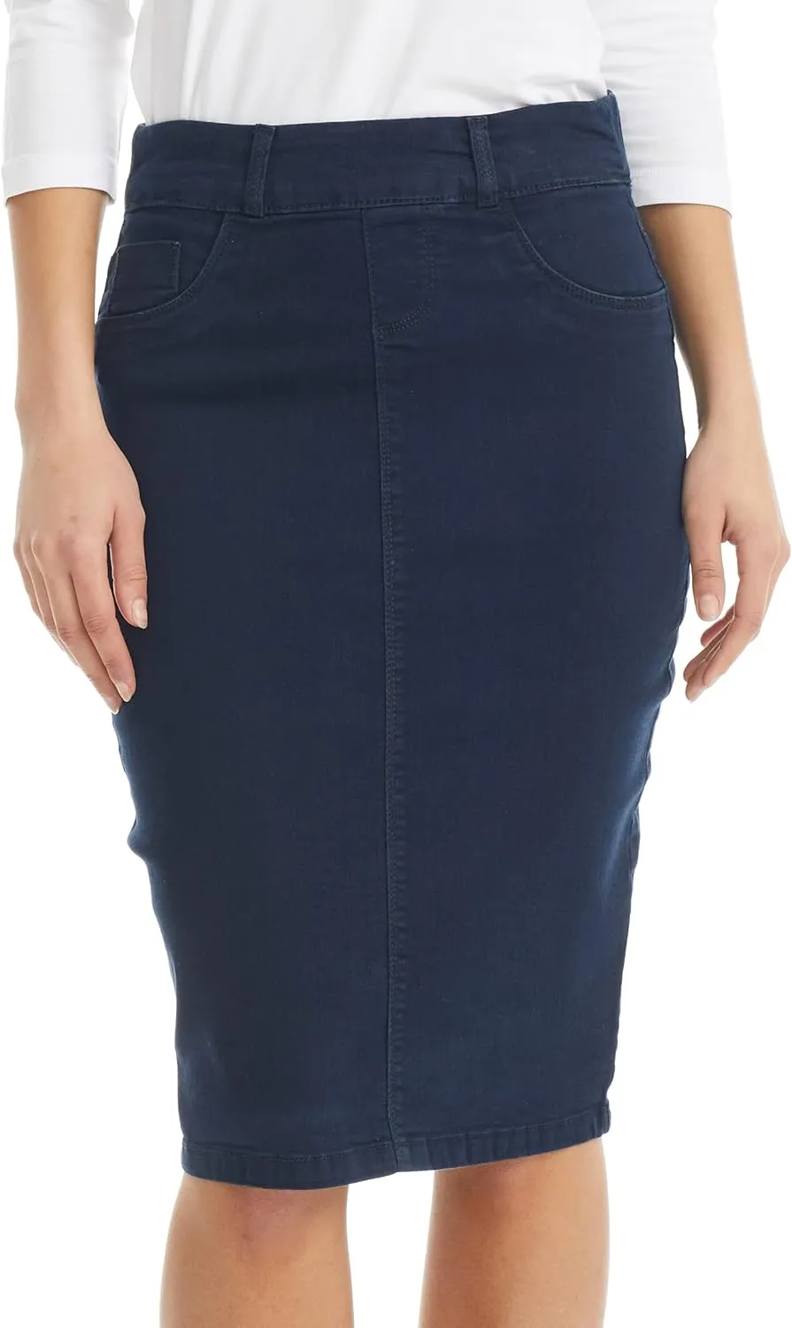 ESTEEZ Women's Stretch Denim Pencil Skirt  Soft, Flexible, Body-Hugging, Knee-Length Jean Skirt Brooklyn