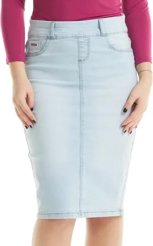 ESTEEZ Women's Stretch Denim Pencil Skirt  Soft, Flexible, Body-Hugging, Knee-Length Jean Skirt Brooklyn