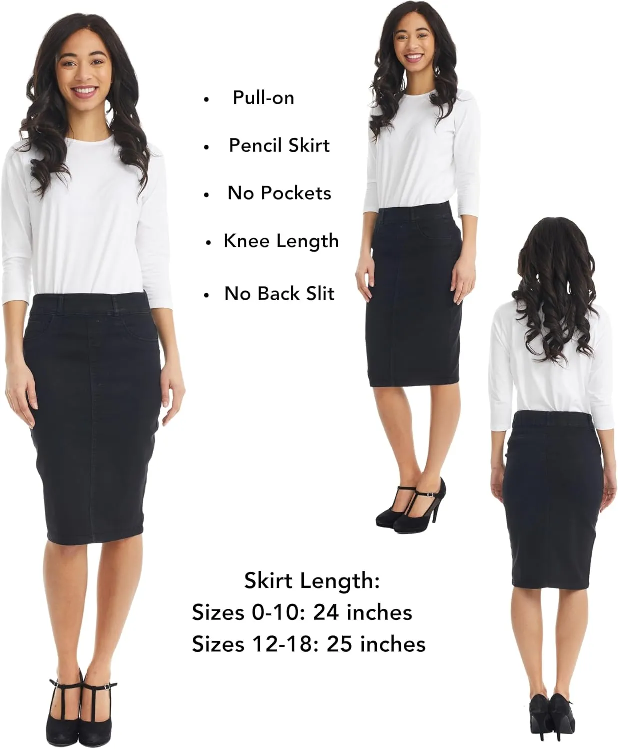 ESTEEZ Women's Stretch Denim Pencil Skirt  Soft, Flexible, Body-Hugging, Knee-Length Jean Skirt Brooklyn