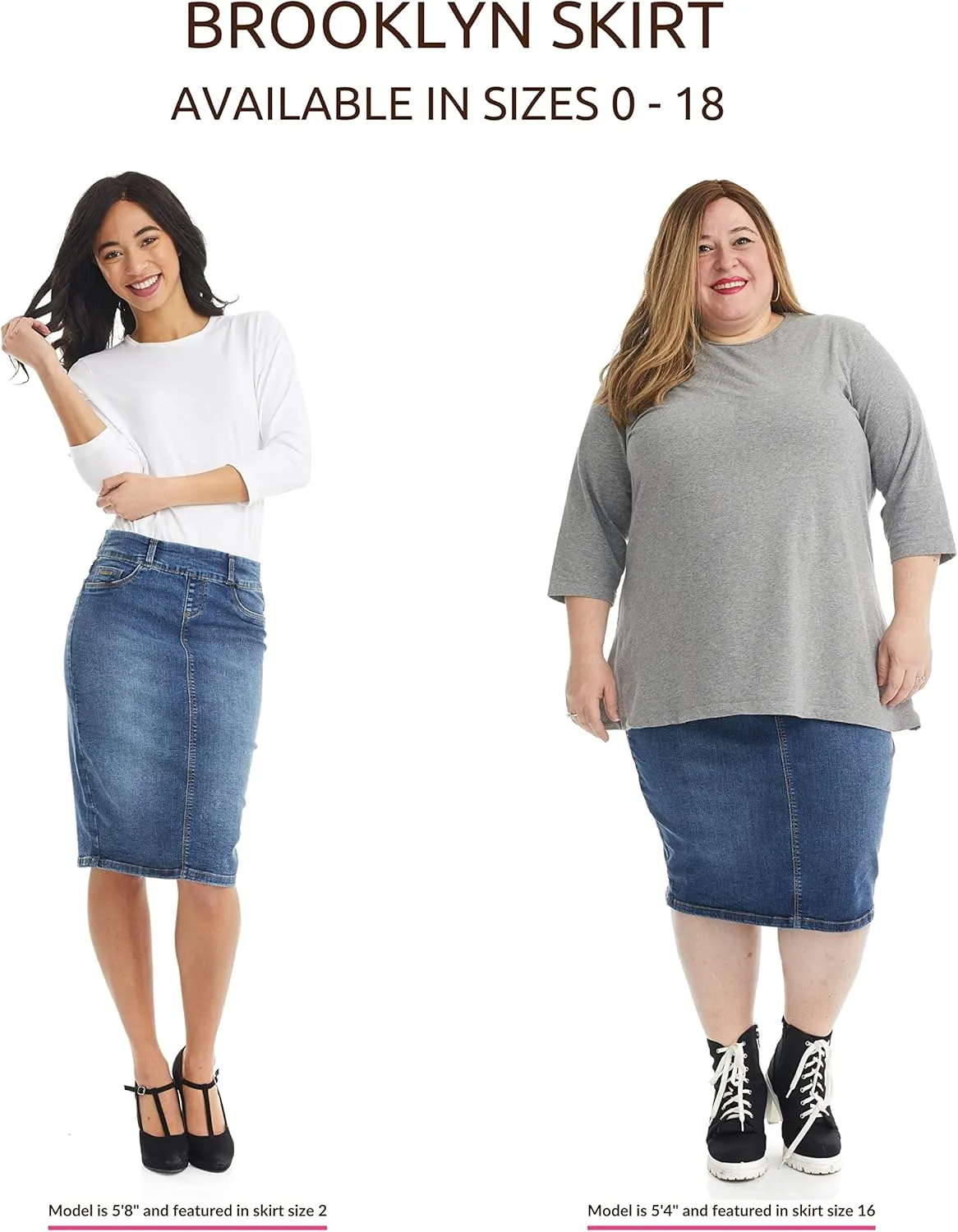 ESTEEZ Women's Stretch Denim Pencil Skirt  Soft, Flexible, Body-Hugging, Knee-Length Jean Skirt Brooklyn