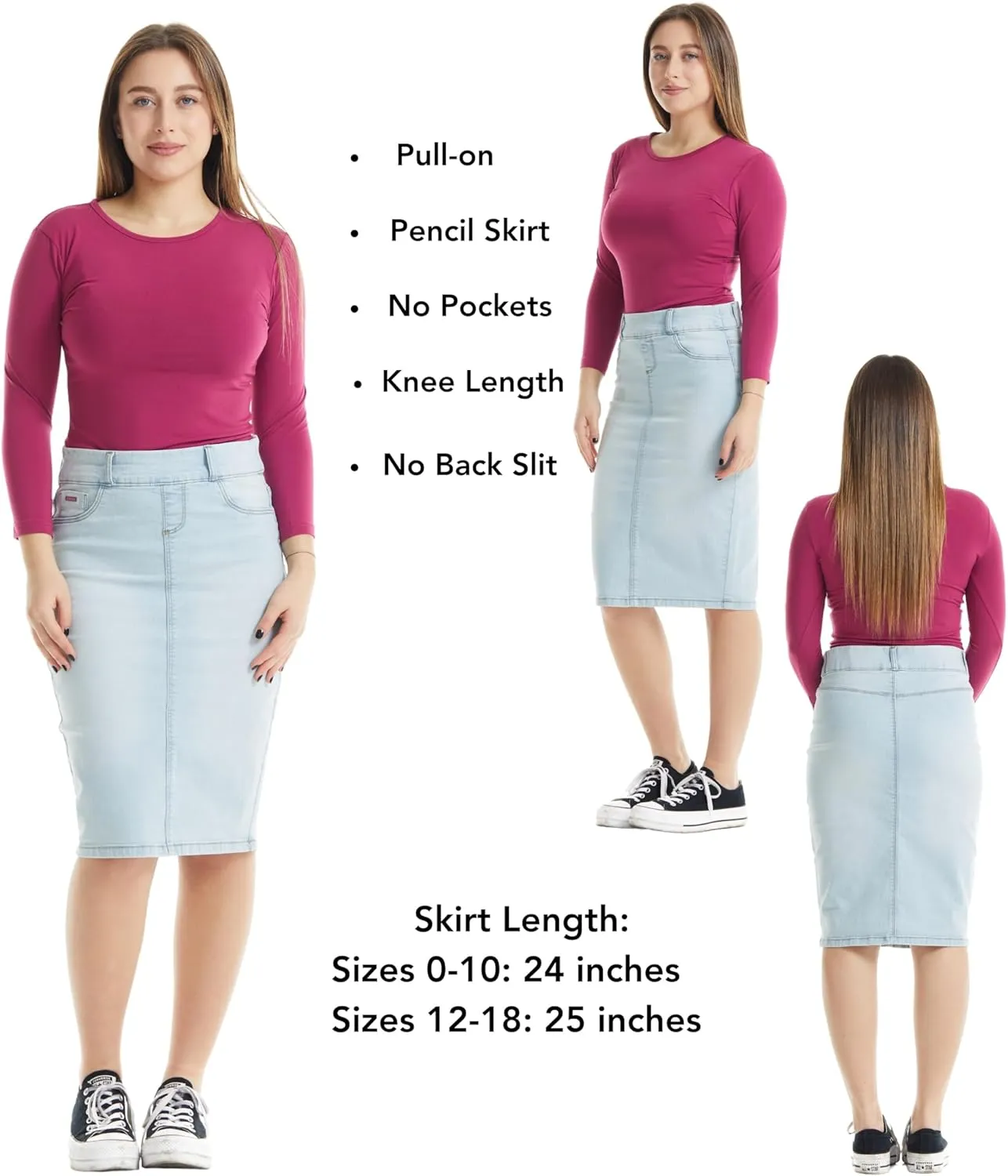 ESTEEZ Women's Stretch Denim Pencil Skirt  Soft, Flexible, Body-Hugging, Knee-Length Jean Skirt Brooklyn