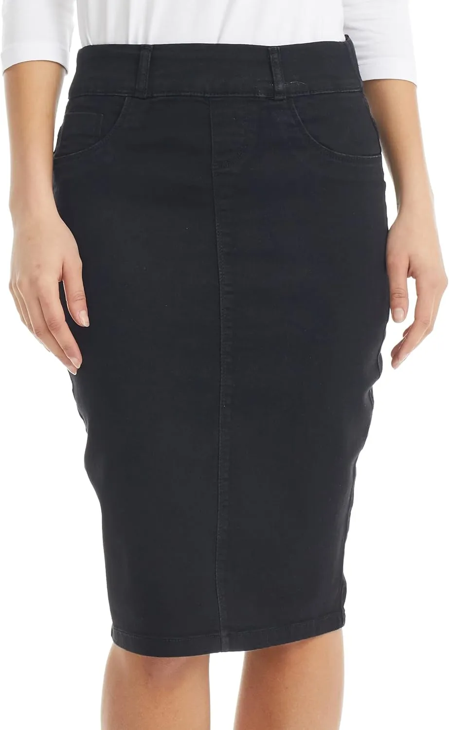 ESTEEZ Women's Stretch Denim Pencil Skirt  Soft, Flexible, Body-Hugging, Knee-Length Jean Skirt Brooklyn