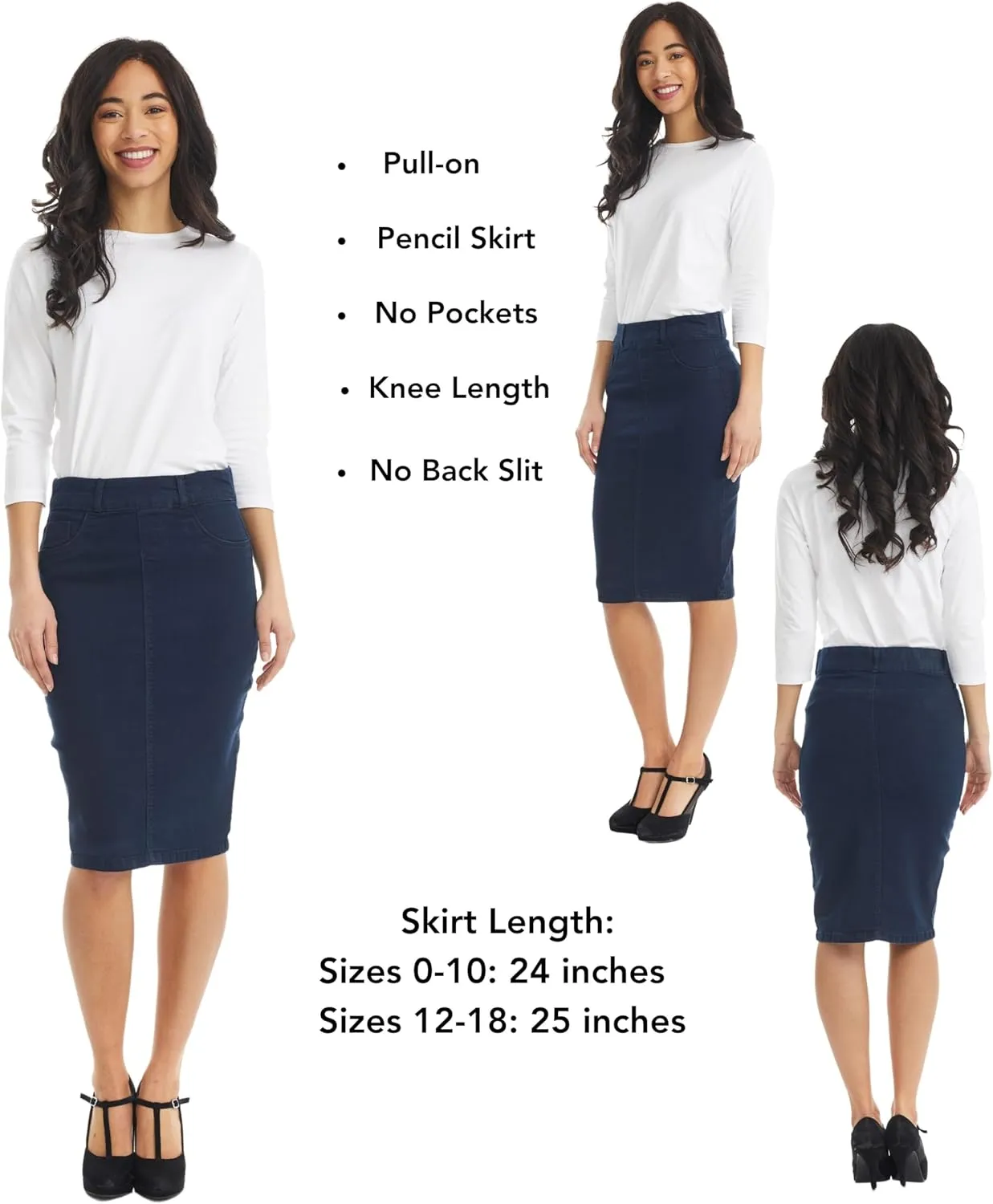 ESTEEZ Women's Stretch Denim Pencil Skirt  Soft, Flexible, Body-Hugging, Knee-Length Jean Skirt Brooklyn