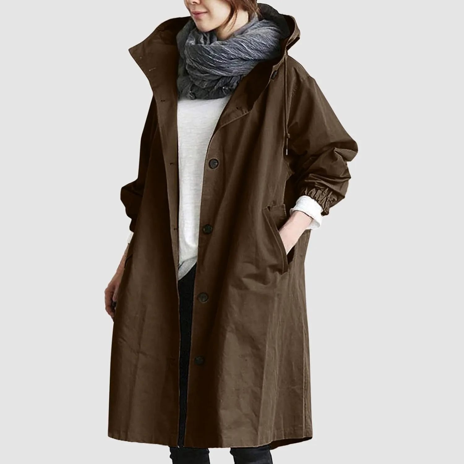 Fall Fashion for Women 2025 Trendy Women's Double Breasted Long Trench Coat Windproof Classic Lapel Slim Overcoat with Belt