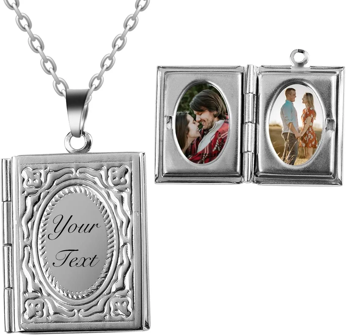 Fanery Sue Personalized Locket Necklace That Holds Pictures Memory Photo Lockets Pendant Custom Any Photo and Text