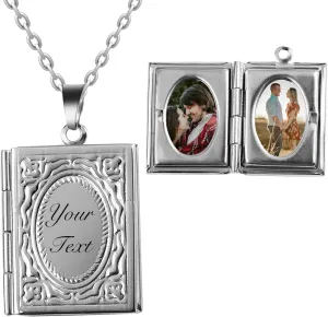 Fanery Sue Personalized Locket Necklace That Holds Pictures Memory Photo Lockets Pendant Custom Any Photo and Text