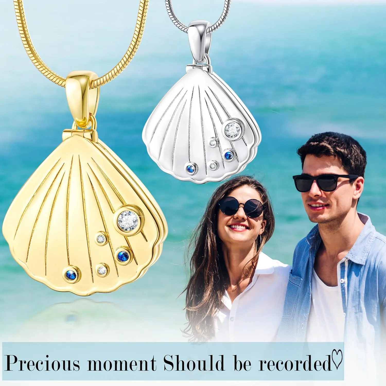 Fanery Sue Personalized Locket Necklace that Holds Pictures, Shell Lockets Necklaces Customize Photo Picture Pendant Jewelry for Women