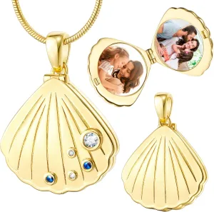 Fanery Sue Personalized Locket Necklace that Holds Pictures, Shell Lockets Necklaces Customize Photo Picture Pendant Jewelry for Women