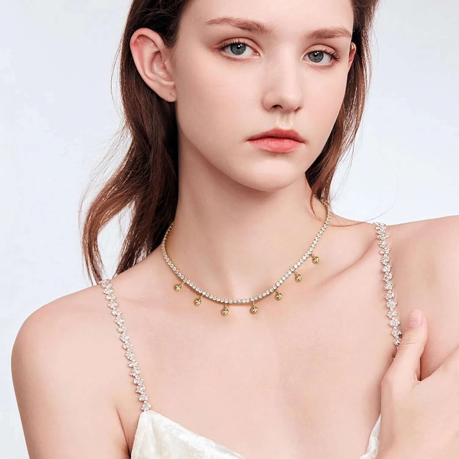 FANZE Sparkly Tennis Necklaces for Women Cubic Zircon Choker Necklaces Gold Cat Pendant Necklaces Cute Dainty Jewelry Gift for Holiday Halloween Valentine Chrismas Party Prom