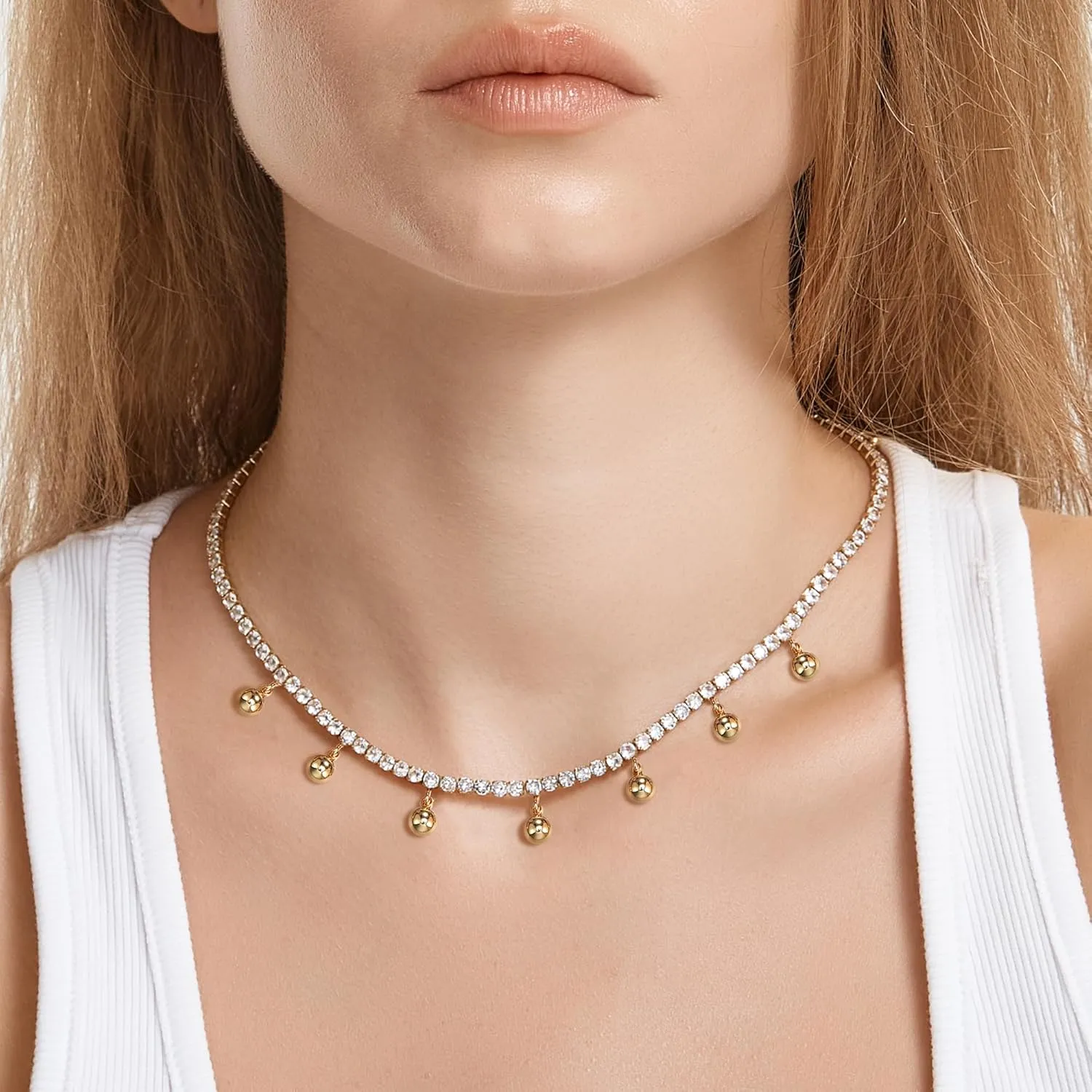 FANZE Sparkly Tennis Necklaces for Women Cubic Zircon Choker Necklaces Gold Cat Pendant Necklaces Cute Dainty Jewelry Gift for Holiday Halloween Valentine Chrismas Party Prom