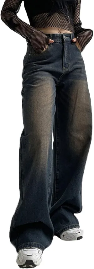 Fashion Jeans for Women Wide Leg Baggy Jeans High Waist Y2K Cargo Pants Casual Loose Boyfriends Trousers Vintage Streetwear